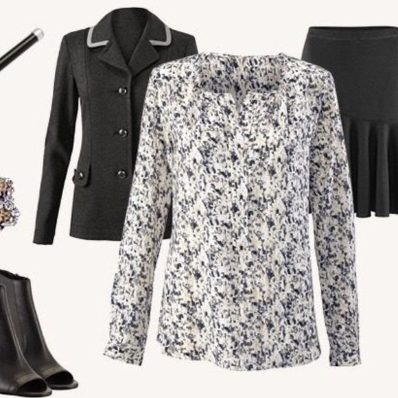 CAbi Shatter Split Neck Geometric Long Sleeve - Picture 4 of 7